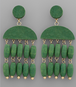 Wood Bead Tassel Earrings