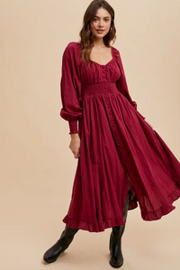 Merlot Button Down Midi Dress