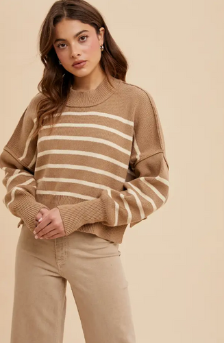 Easy Going Striped Mock Neck Sweater