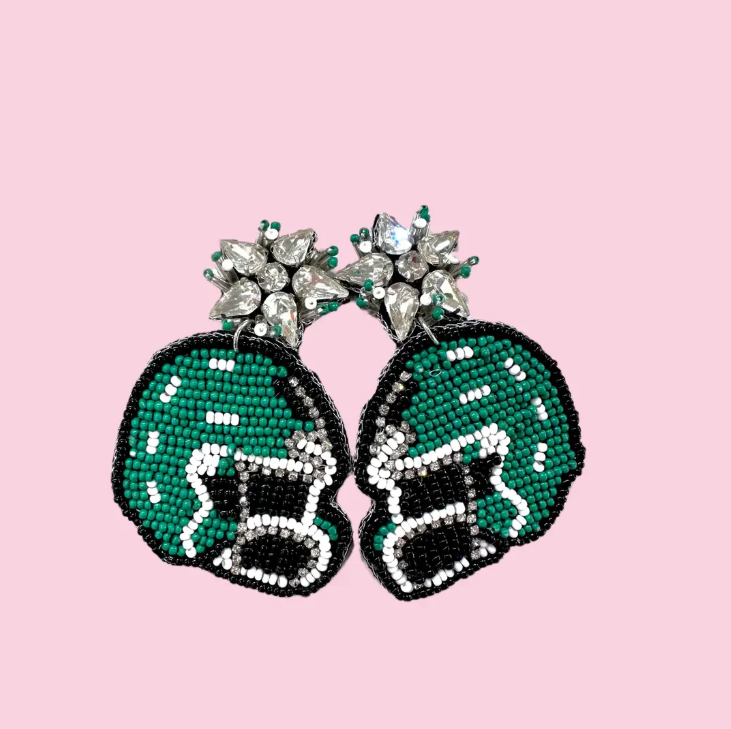 Kelly Green Football Helmet Beaded Earrings