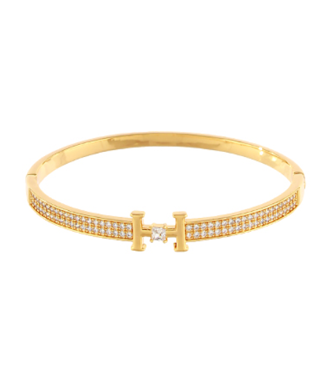 Initial Pave CZ Bangle Bracelet Gold Dipped