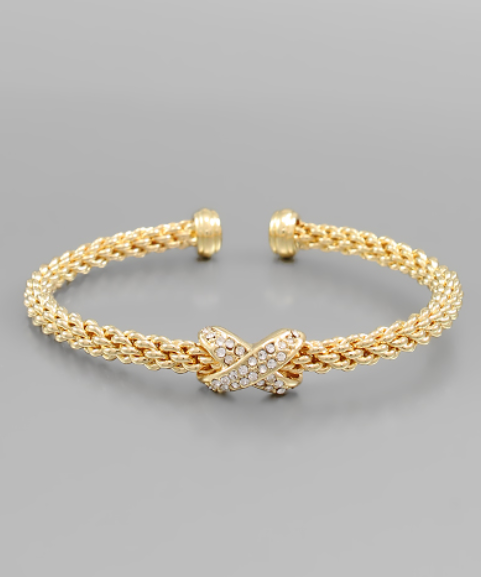 Woven Criss Crossed Crystal Cuff