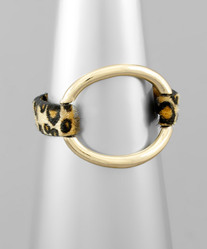 Oval & Animal Print Leather Bracelet