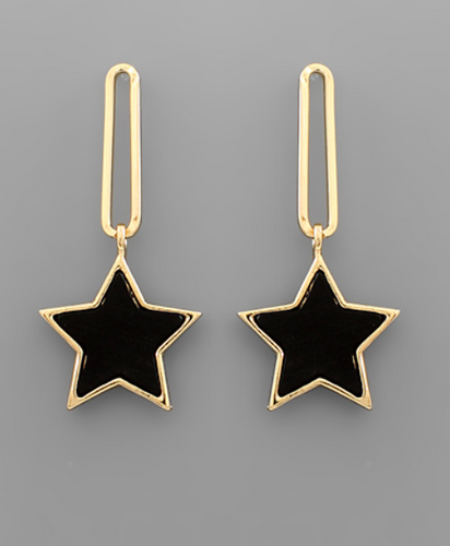 Wood Star & Thin Oval Earrings