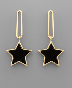 Wood Star & Thin Oval Earrings