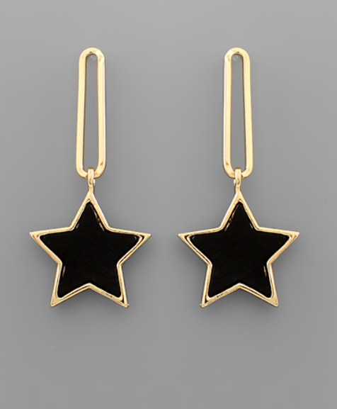 Wood Star & Thin Oval Earrings