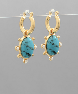 Stone & Trimmed Pearl Dangle Hoops