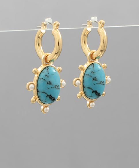 Stone & Trimmed Pearl Dangle Hoops