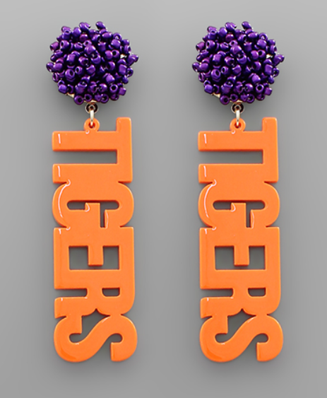 TIGER Letter & Pompom Earrings