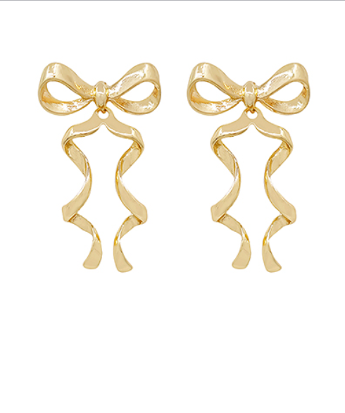 Metal Bow & Wavy Tail Earrings