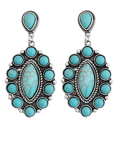 Linear Round & Oval Stone Earrings