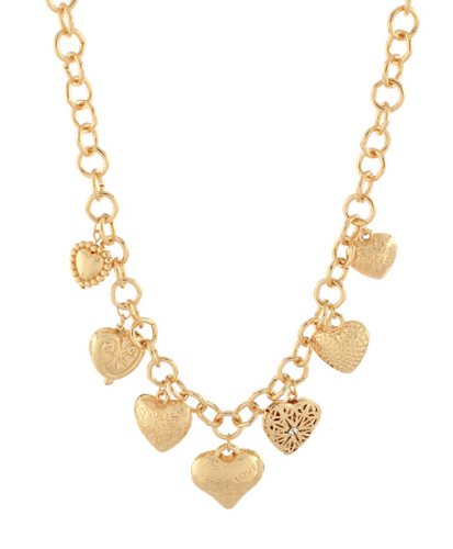 Textured 7 Heart Charm Necklace