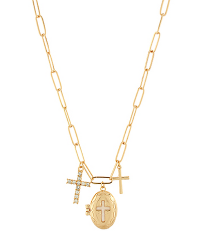 Cross Locket Pendant Clip Chain Necklace