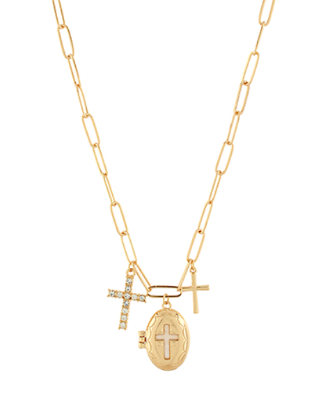 Cross Locket Pendant Clip Chain Necklace