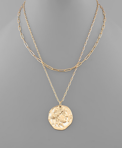 Face Coin Layer Necklace