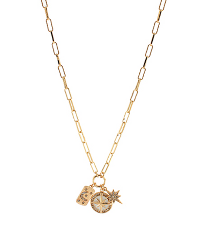 Starburst Compass & 3 Charm Necklace