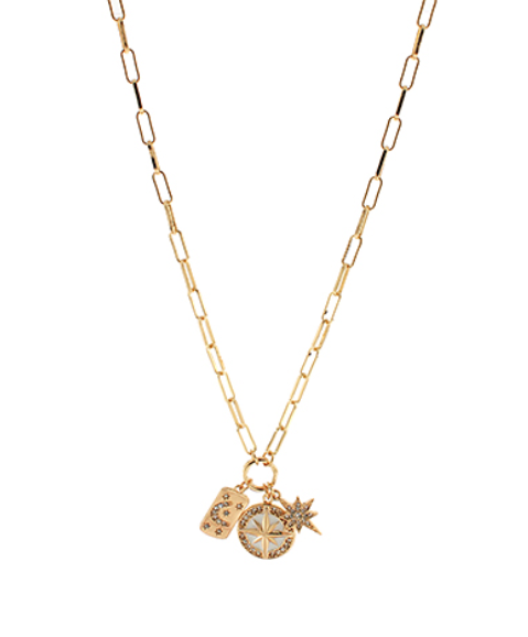 Starburst Compass & 3 Charm Necklace