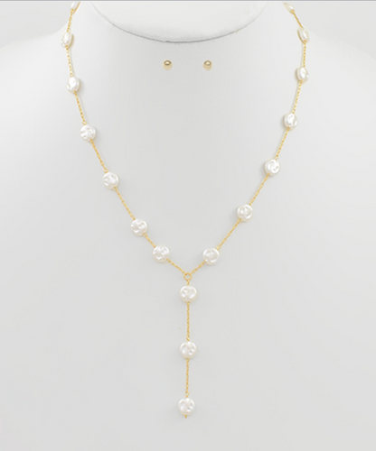 Y Shape Coin Pearl Necklace Set