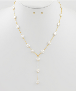 Y Shape Coin Pearl Necklace Set