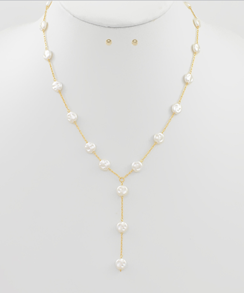 Y Shape Coin Pearl Necklace Set
