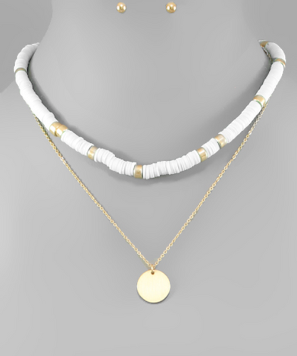 Rubber Bead & Disc Layer Necklace