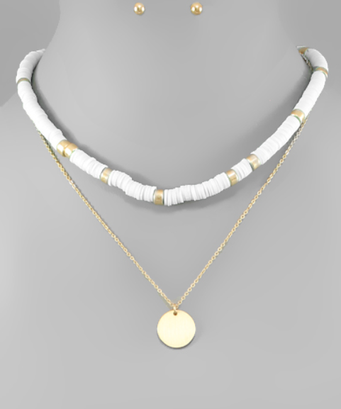 Rubber Bead & Disc Layer Necklace