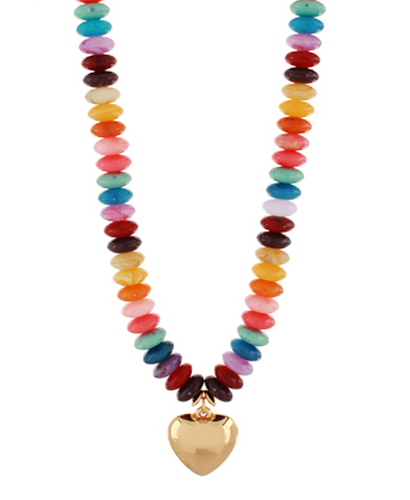 Color Wide Beaded Puffy Heart Necklace