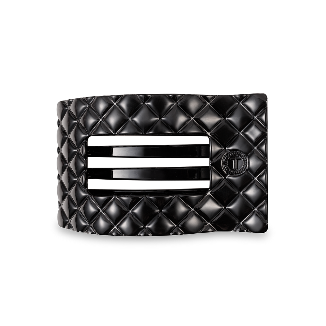 Flat Rectangle Hair Clip | Medium | Jet Black Quilted