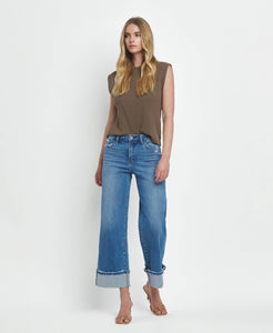 Julie High Rise Cuffed wide leg Jeans