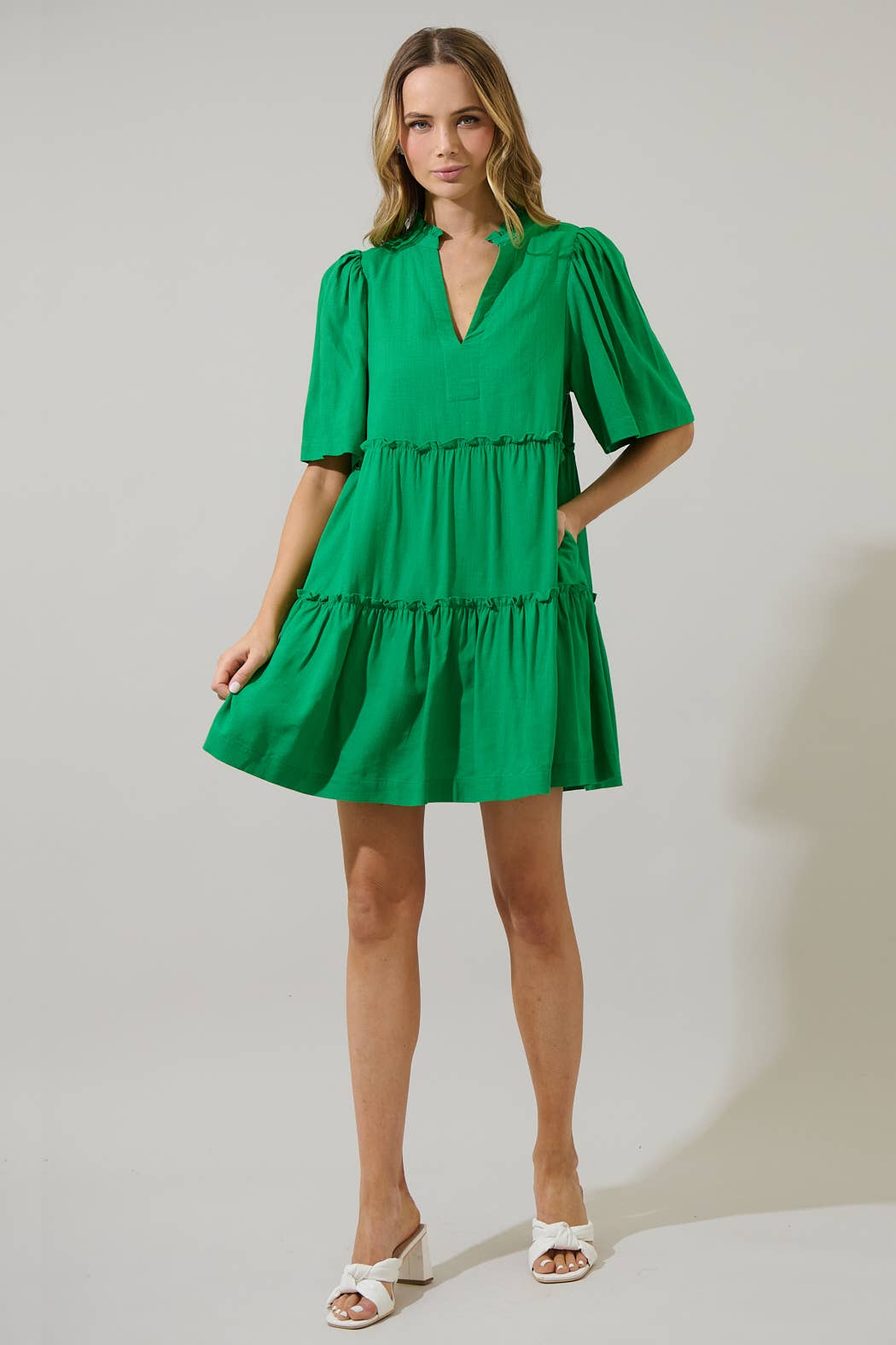 Dixie Split Neck Linen Shift Dress