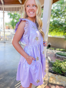 Lilac Crush Sequin Star Patch pearlescent Babydoll Dress