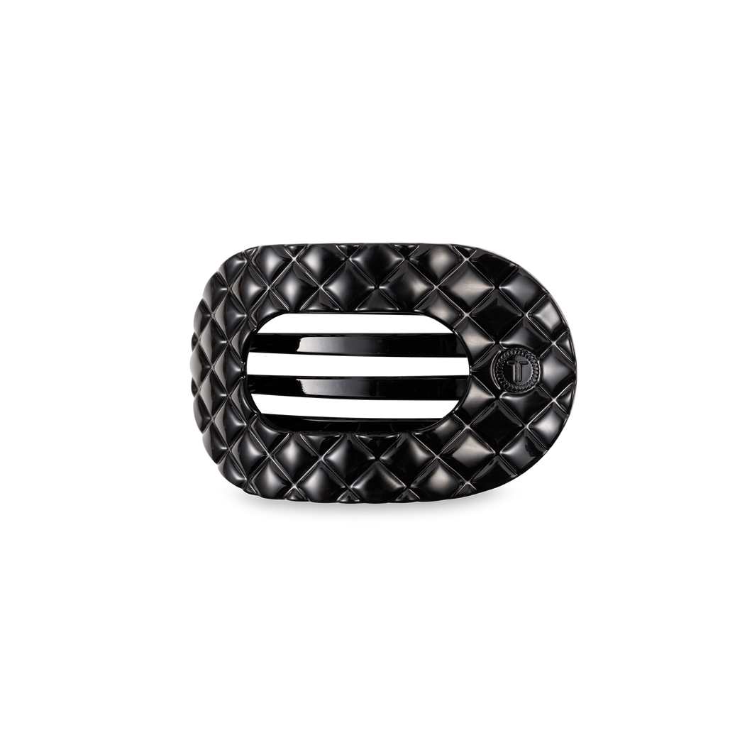 Flat Round Hair Clip | Small | Jet Black Quilted