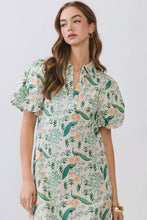 Polly Peacock Puff Sleeve Midi Dress