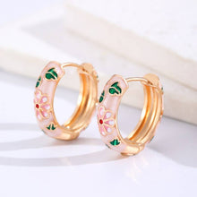 VINTAGE CLOISONNE ENAMEL FLORAL HOOP EARRINGS