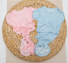 Blue Gingham Knotted Infant Gown