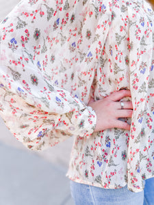 Neolani Vintage Floral Vine Pleat Chiffon Top