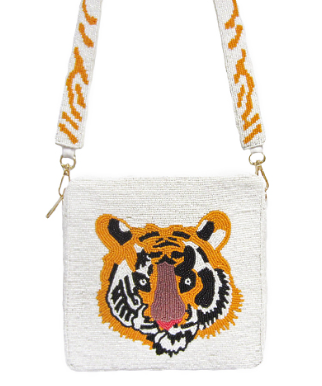Tiger Beaded Square Crossbody Bag