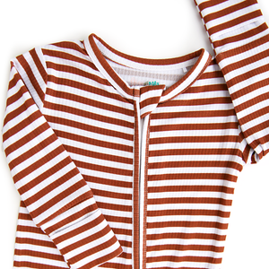 Chase Brown Ribbed ZIP Bamboo Baby Sleepies Little