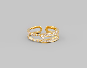 Double Line Baguette & Crystal Open Ring