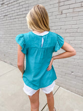 Payson Embroidered Flutter Sleeve Top