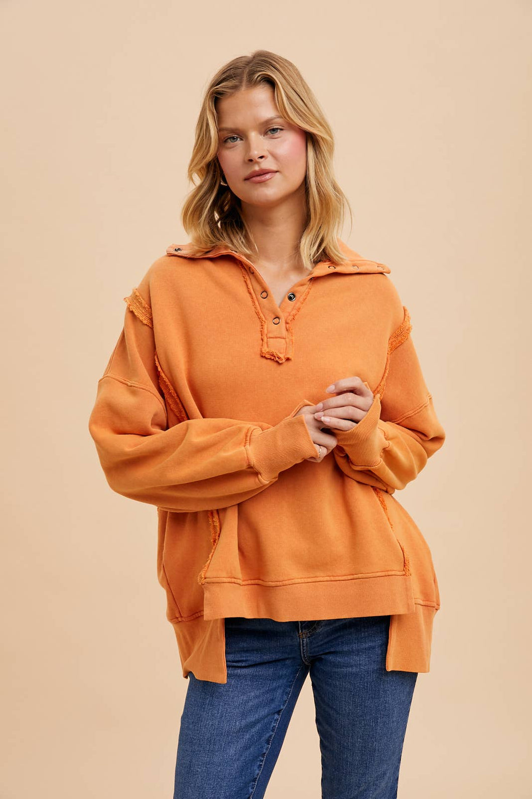 Vintage Washed Terry Polo Pullover Top