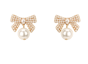 Pearl Bead Bow Earrings