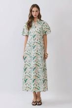 Polly Peacock Puff Sleeve Midi Dress