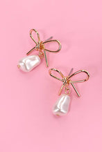 PEARL DANGLE GOLD BOW DROP EARRINGS
