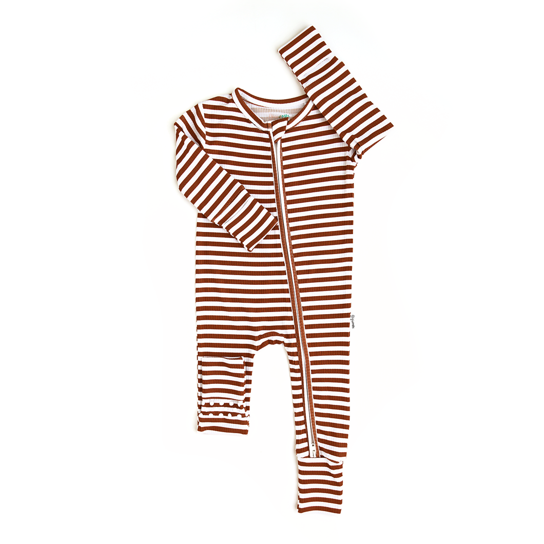 Chase Brown Ribbed ZIP Bamboo Baby Sleepies Little