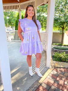 Lilac Crush Sequin Star Patch pearlescent Babydoll Dress