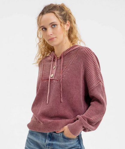 Montgomery Hooded Henley Knit Sweater