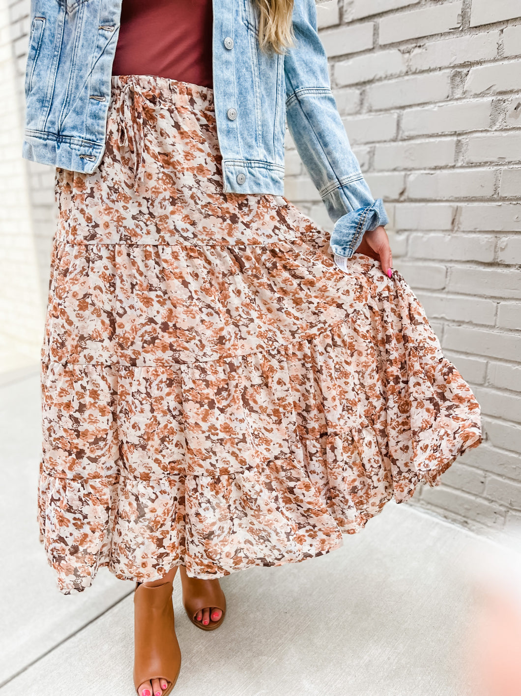 Cordelia Floral Abstract Midi Skirt Curvy