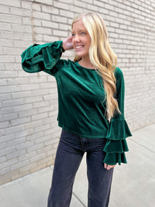 Emerson Velvet Ruffle Tiered Sleeve Top