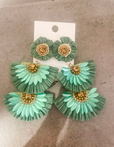 3 Tier Raffia Fan Earrings
